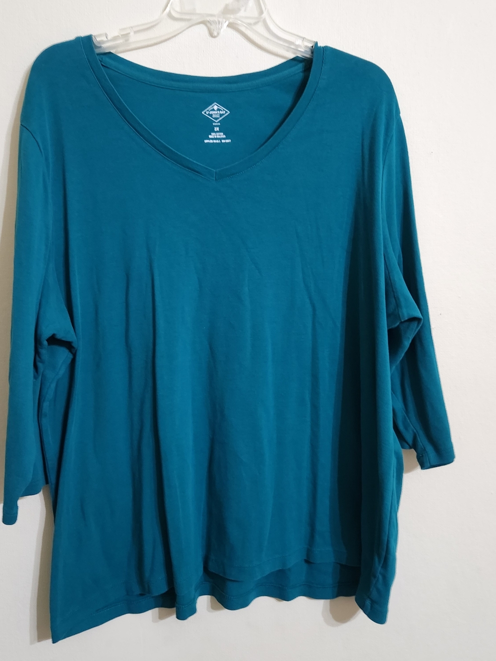 St. John's Bay Teal V-Neck 3/4 Sleeve Top